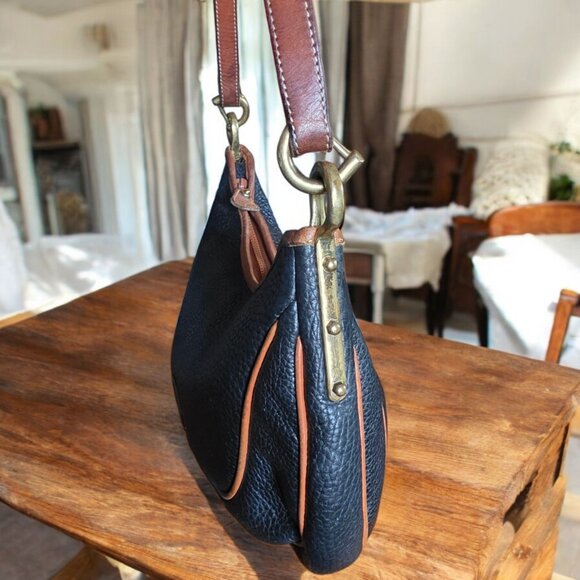 DOONEY & BOURKE VTG  80's All Weather Crescent Sac Leather Navy w British Tan - Picture 11 of 16